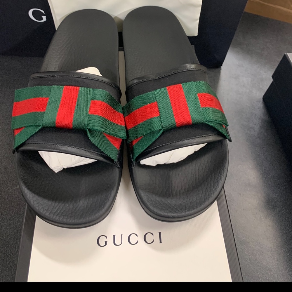 Gucci Red Green & Black Bow Slides NIB Womens - Picture 1 of 6